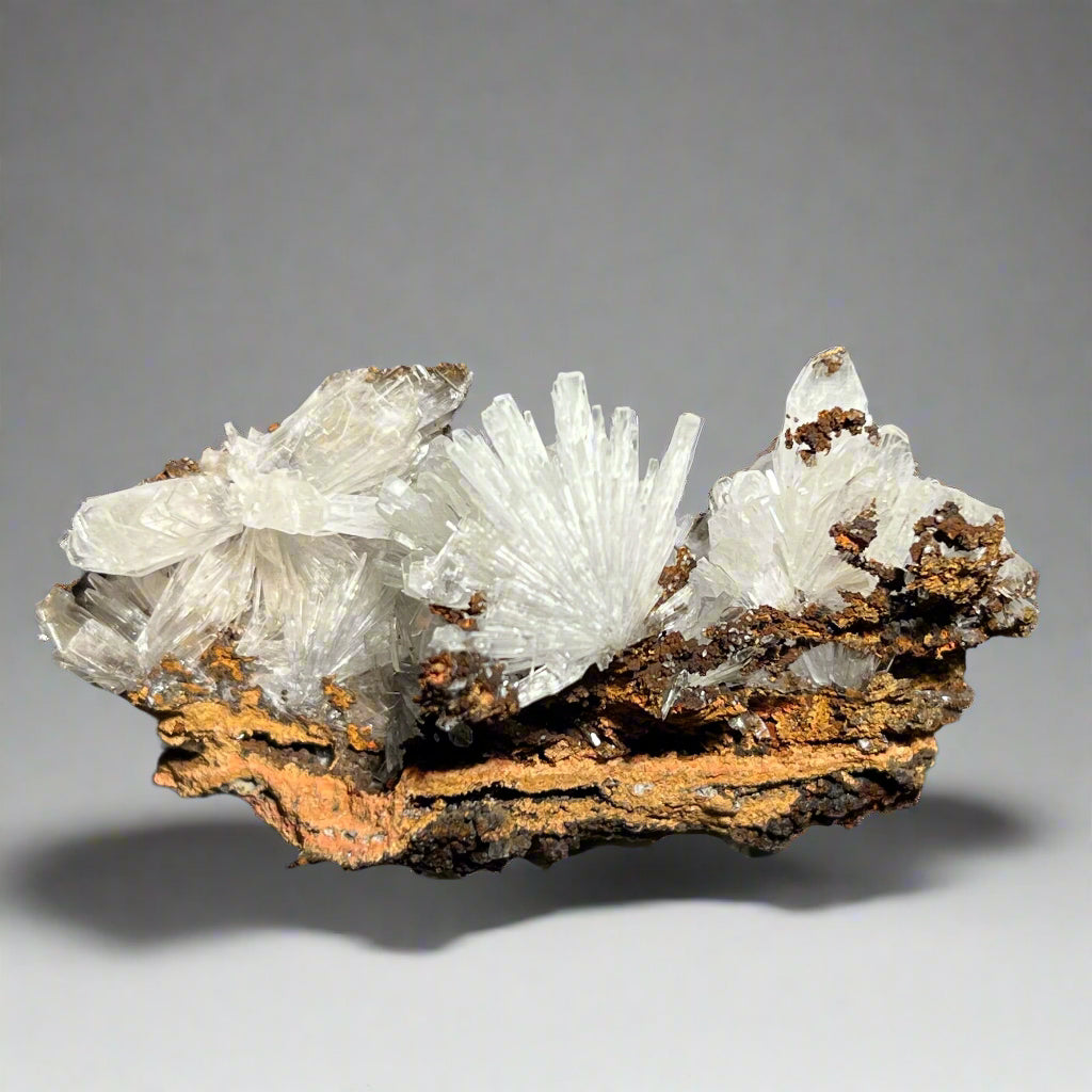 Fans of lustrous Hemimorphite crystals on matrix from the Ojuela Mine, Mexico